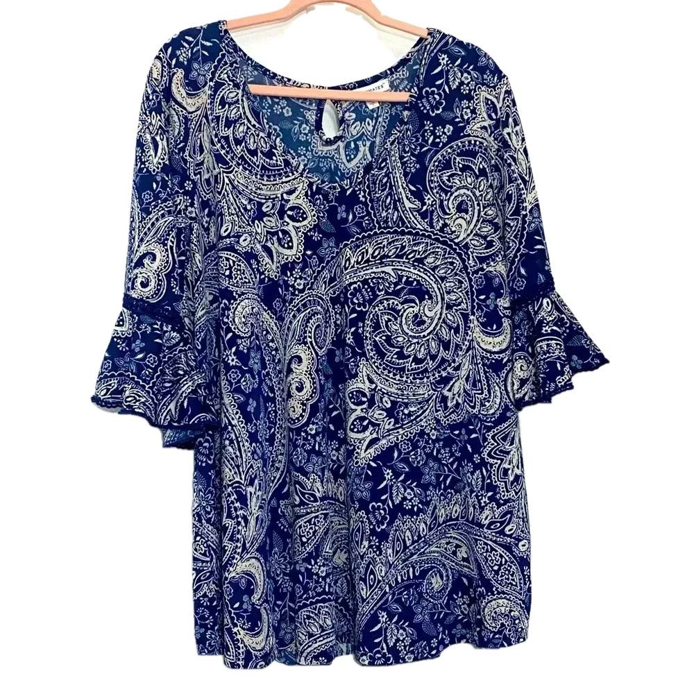 Roommates women’s blue paisley floral lightweight flowy cottagecore  boho top 3X